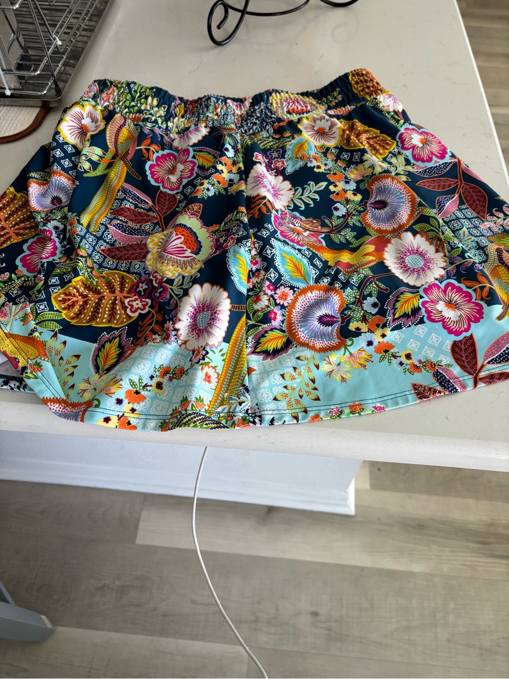 Johnny Was Multicolor Floral Mini Skirt in Teal, Pink, Yellow